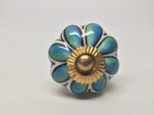 Drawer Pull Blue and Gold Flower
